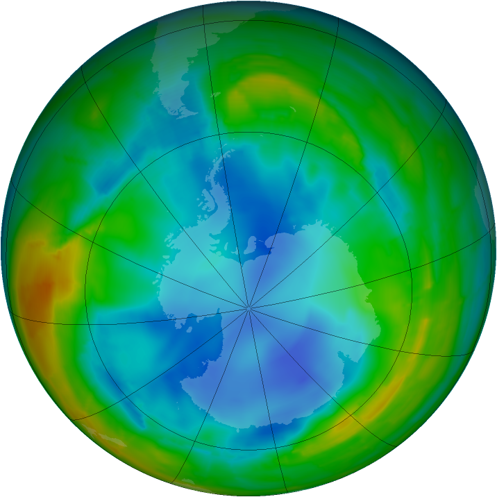 Antarctic ozone map for 29 July 2009